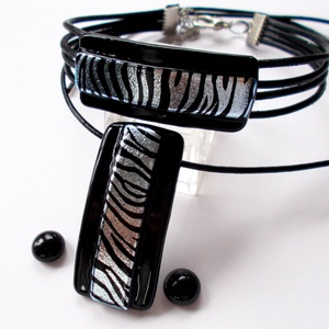 Ezüst-fekete zebra mintával, saját  tervezésű hajlított ékszerszett. - ékszer - ékszerszett - Meska.hu