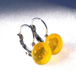 AKCIÓ! Aranysárga dichroic fülbevaló, ajándék  ballagásra, névnapra, születésnapra. - ékszer - fülbevaló - lógós kerek fülbevaló - Meska.hu