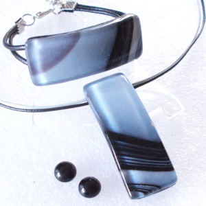 Szürke-fekete  nyaklánc, ajándék nőknek karácsonyra, névnapra, születésnapra. - ékszer - nyaklánc - medálos nyaklánc - Meska.hu