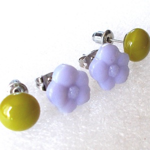 Levendula zölddel fülbevaló páros, ajándék nőknek névnapra, születésnapra. , Ékszer, Fülbevaló, Lógó fülbevaló, Ékszerkészítés, Üvegművészet, MESKA