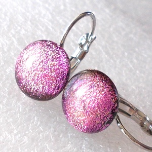 NEMESACÉL! Arany magenta dichroic  fülbevaló, ajándék névnapra, születésnapra., Ékszer, Fülbevaló, Lógó fülbevaló, Ékszerkészítés, Üvegművészet, Meska
