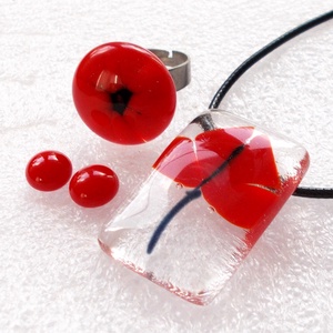 AKCIÓ! Pipacs jégkockában ékszerszett,  - ékszer - ékszerszett - Meska.hu