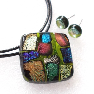 Szivárványos dzsungel, dichroic ékszerszett, ajándék pedagógus napra, születésnapra, névnapra.  - ékszer - ékszerszett - Meska.hu