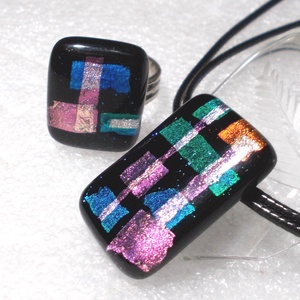 AKCIÓ! Kockás dichroic ékszerszett, ajándék  születésnapra, névnapra.  - ékszer - ékszerszett - Meska.hu