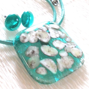 Kavicsos  türkiz üvegékszer szett, ajándék névnapra, születésnapra. - Meska.hu