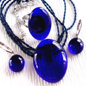 NEMESACÉL! Királykék elegancia, nyaklánc, gyűrű és fülbevaló, ajándék   névnapra, születésnapra. - ékszer - ékszerszett - Meska.hu