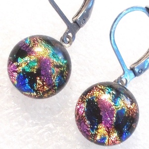 NEMESACÉL! Szivárvány mozaikos dichroic fülbevaló, ajándék nőknek névnapra, születésnapra. , Ékszer, Fülbevaló, Lógó fülbevaló, Ékszerkészítés, Üvegművészet, Meska