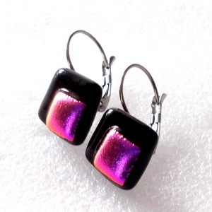 NEMESACÉL! Arany magenta dichroic  fülbevaló, ajándék névnapra, születésnapra. - ékszer - fülbevaló - lógó fülbevaló - Meska.hu