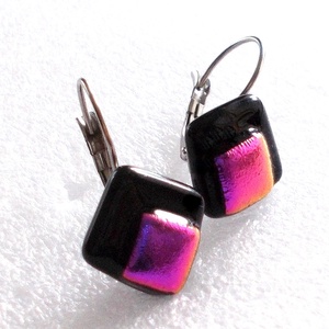 NEMESACÉL! Arany magenta dichroic  fülbevaló, ajándék névnapra, születésnapra. - ékszer - fülbevaló - lógó fülbevaló - Meska.hu