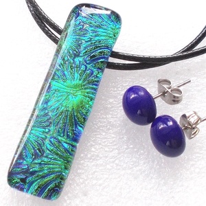 Kék- zöld csillagok, dichroic ékszerszett., Ékszer, Ékszerszett, Ékszerkészítés, Üvegművészet, Meska
