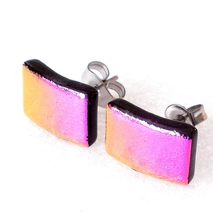 Orvosi fém! Arany-magenta dichroic trendi stiftes  fülbevaló, ajándék  névnapra, születésnapra., Ékszer, Fülbevaló, Pötty fülbevaló, Ékszerkészítés, Üvegművészet, MESKA