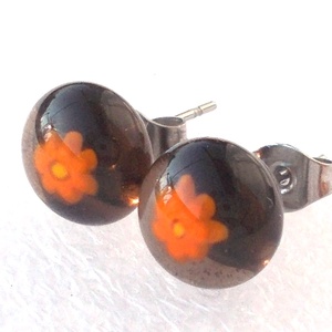  ORVOSI FÉM! Bronzos boglárka üveg fülbevaló, ajándék névnapra, születésnapra., Ékszer, Fülbevaló, Pötty fülbevaló, Ékszerkészítés, Üvegművészet, MESKA