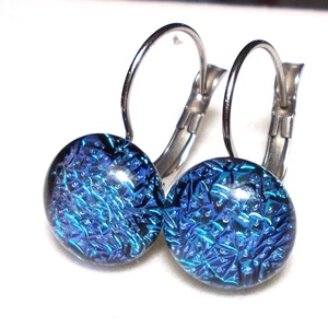 NEMESACÉL! Kék szikrázó  dichroic kapcsos fülbevaló, ajándék nőknek névnapra, születésnapra. , Ékszer, Fülbevaló, Lógó fülbevaló, Ékszerkészítés, Üvegművészet, MESKA