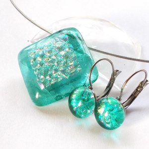 Türkiz fényjáték üvegékszer szett, ajándék névnapra, születésnapra. - ékszer - ékszerszett - Meska.hu