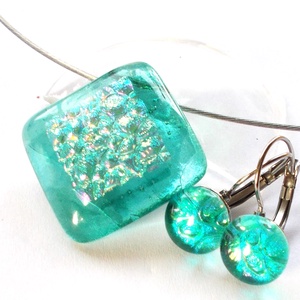 Türkiz fényjáték üvegékszer szett, ajándék névnapra, születésnapra., Ékszer, Ékszerszett, Ékszerkészítés, Üvegművészet, MESKA