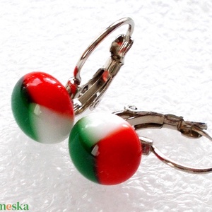 NEMESACÉL! Nemzetiszínű stiftes üveg fülbevaló., Ékszer, Fülbevaló, Pötty fülbevaló, Ékszerkészítés, Üvegművészet, MESKA