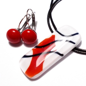 Piros-fehér ékszerszett, ajándék nőknek névnapra, születésnapra., Ékszer, Ékszerszett, Ékszerkészítés, Üvegművészet, MESKA