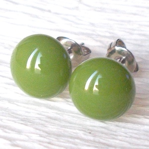 Mohazöld üveg fülbevaló, ajándék lányoknak, nőknek névnapra,születésnapra., Ékszer, Fülbevaló, Pötty fülbevaló, Ékszerkészítés, Üvegművészet, MESKA