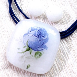 Kék rózsa üvegékszer, ajándék anyák napjára, névnapra, születésnapra., Ékszer, Ékszerszett, Ékszerkészítés, Üvegművészet, MESKA