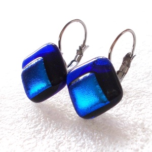 NEMESACÉL! Kék a kékben dichroic  fülbevaló, ajándék névnapra, születésnapra. - ékszer - fülbevaló - lógó fülbevaló - Meska.hu