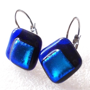 NEMESACÉL! Kék a kékben dichroic  fülbevaló, ajándék névnapra, születésnapra., Ékszer, Fülbevaló, Lógó fülbevaló, Ékszerkészítés, Üvegművészet, MESKA