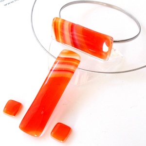 NEMESACÉL!  Csíkos narancs ékszerszett., Ékszer, Ékszerszett, Ékszerkészítés, Üvegművészet, MESKA