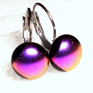 NEMESACÉL!  Pink fények dichroic  fülbevaló, ajándék névnapra, születésnapra., Ékszer, Fülbevaló, Lógó fülbevaló, Ékszerkészítés, Üvegművészet, MESKA