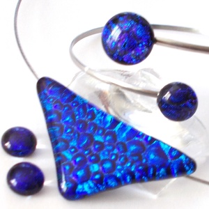 NEMESACÉL! Liláskék dichroic ékszerszett., Ékszer, Ékszerszett, Ékszerkészítés, Üvegművészet, MESKA