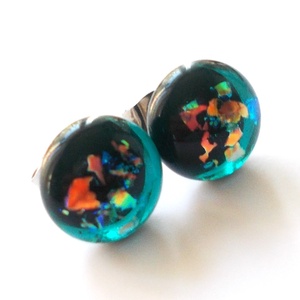 AKCIÓ! Dichroic pávakék, stiftes üveg fülbevaló  , ajándék  névnapra, születésnapra. - Meska.hu