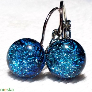 NEMESACÉL! Kék szikrázó  dichroic kapcsos fülbevaló, ajándék nőknek névnapra, születésnapra.  - Meska.hu