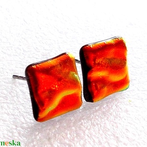  NEMESACÉL!  Hullámzó piros-arany kockák dichroic nyaklánc. - ékszer - nyaklánc - medálos nyaklánc - Meska.hu