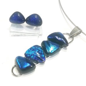AKCIÓ! NEMESACÉL! Mélykék kavicsok dichroic ékszerszett., Ékszer, Ékszerszett, Ékszerkészítés, Üvegművészet, MESKA