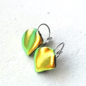 NEMESACÉL! Zöld-arany ragyogás dichroic fülbevaló. - ékszer - fülbevaló - lógó fülbevaló - Meska.hu