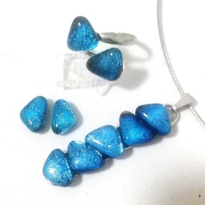 AKCIÓ! NEMESACÉL!  Ezüstkék kavicsok dichroic ékszerszett. - ékszer - ékszerszett - Meska.hu