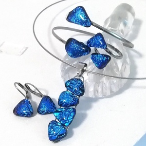 AKCIÓ! NEMESACÉL!  Kék-türkiz kavicsok dichroic ékszerszett. - ékszer - ékszerszett - Meska.hu