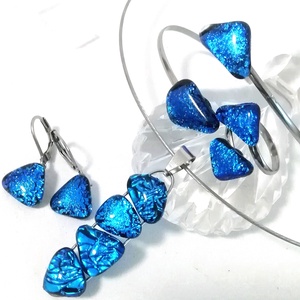 AKCIÓ! NEMESACÉL!  Kék-türkiz kavicsok dichroic ékszerszett. - Meska.hu