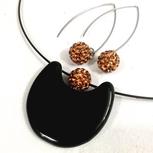 NEMESACÉL!  Óarany-fekete trendi  ékszerszett, ajándék karácsonyra, névnapra, születésnapra. - Meska.hu