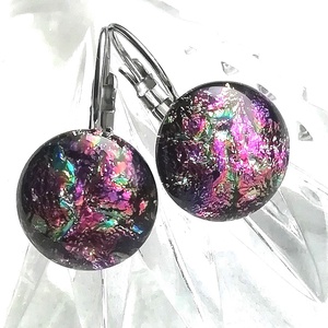 NEMESACÉL! Magnólia  dichroic kapcsos fülbevaló, ajándék nőknek névnapra, születésnapra. , Ékszer, Fülbevaló, Lógós kerek fülbevaló, Ékszerkészítés, Üvegművészet, MESKA