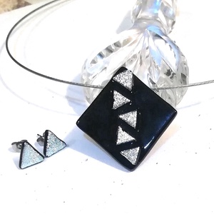 Ezüst-fekete ékszerszett , ajándék  névnapra, születésnapra. - ékszer - fülbevaló - pötty fülbevaló - Meska.hu