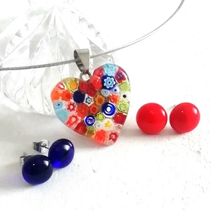 Virágok szívben muránói ékszerszett , ajándék karácsonyra, névnapra, születésnapra., Ékszer, Ékszerszett, Üvegművészet, Ékszerkészítés, MESKA