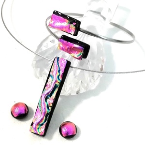  NEMESACÉL!  Pink hullámok, dichroic ékszerszett. - ékszer - nyaklánc - medálos nyaklánc - Meska.hu