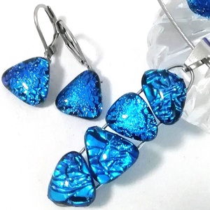 AKCIÓ! NEMESACÉL!  Kék-türkiz kavicsok dichroic ékszerszett. - Meska.hu