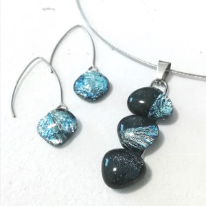 AKCIÓ! NEMESACÉL!  Kék-ezüst kavicsok dichroic ékszerszett. - ékszer - ékszerszett - Meska.hu