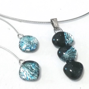 AKCIÓ! NEMESACÉL!  Kék-ezüst kavicsok dichroic ékszerszett. - ékszer - ékszerszett - Meska.hu