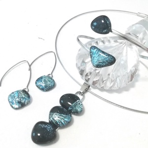 AKCIÓ! NEMESACÉL!  Kék-ezüst kavicsok dichroic ékszerszett. - ékszer - ékszerszett - Meska.hu