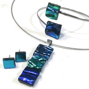 NEMESACÉL!  Kék-zöld kockák trendi ékszerszett, díszdobozba csomagolva. - Meska.hu