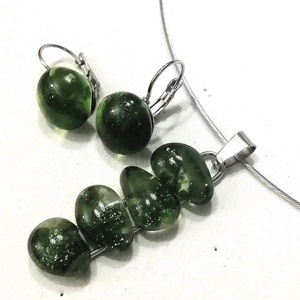 AKCIÓ! NEMESACÉL!  Zöld fények, kavicsos üvegékszer szett., Ékszer, Ékszerszett, Ékszerkészítés, Üvegművészet, MESKA