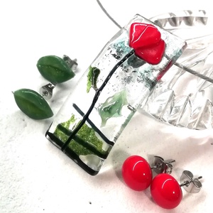 AKCIÓ! Kristályos pipacs nyaklánc, nyaklánc ajándék fülbevalóval. - ékszer - ékszerszett - Meska.hu