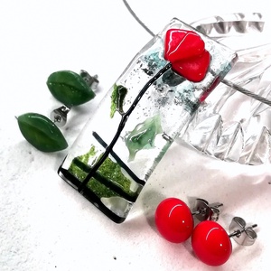 AKCIÓ! Kristályos pipacs nyaklánc, nyaklánc ajándék fülbevalóval. - Meska.hu