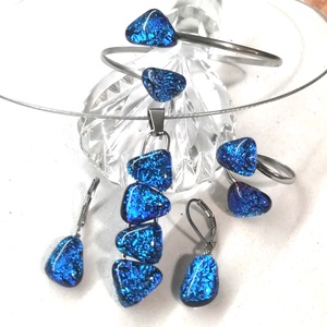 AKCIÓ! NEMESACÉL!  Kék-türkiz kavicsok dichroic ékszerszett. - Meska.hu